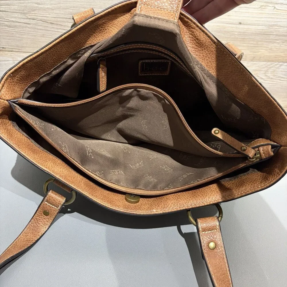 B.O.C Born Vegan Leather Vinyl Shoulder Handbag Aqua / Brown Boho Double Handle